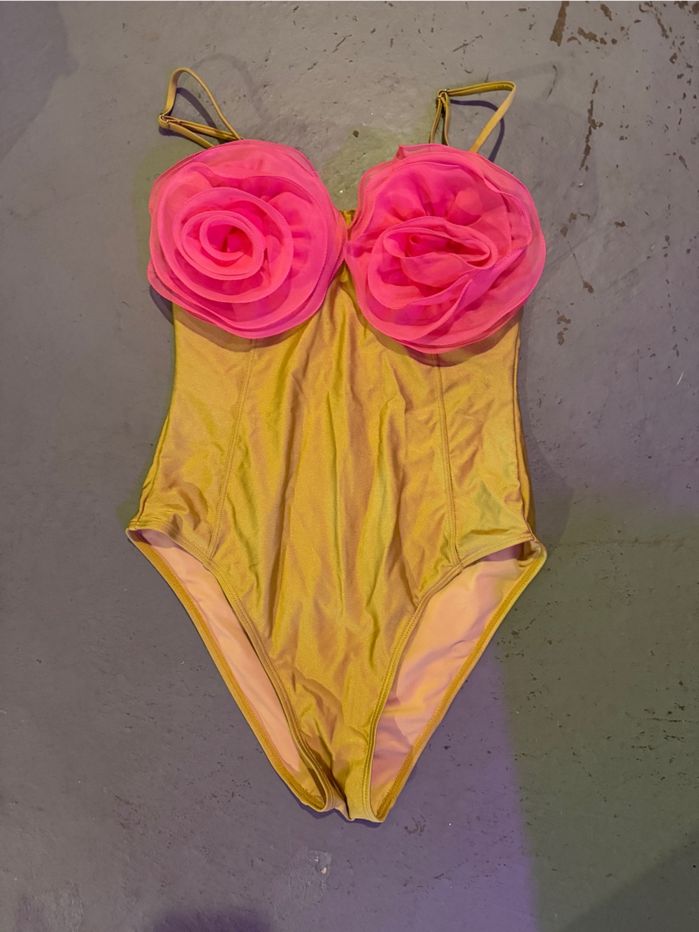 Fashion Nova Yellow One-Piece Swimsuit with Pink Rose Cups
